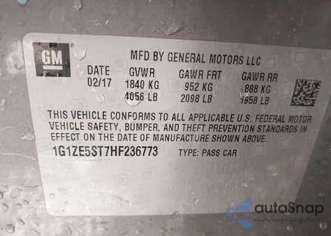 2017 Chevrolet Malibu 1Lt z USA, uszkodzony, nr VIN 1G1ZE5ST7HF236773